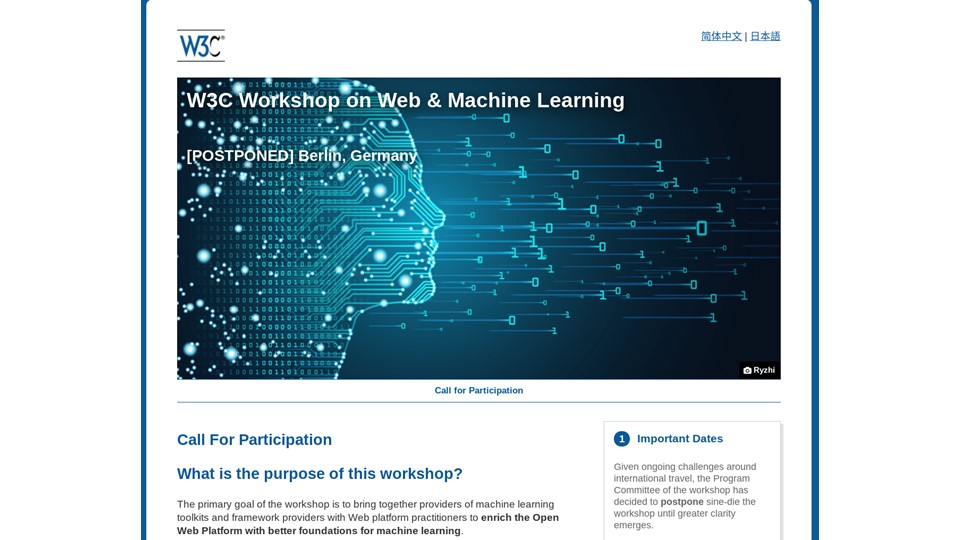 Workshop on Web and Machine Learning screenshot, (URL in slide text)