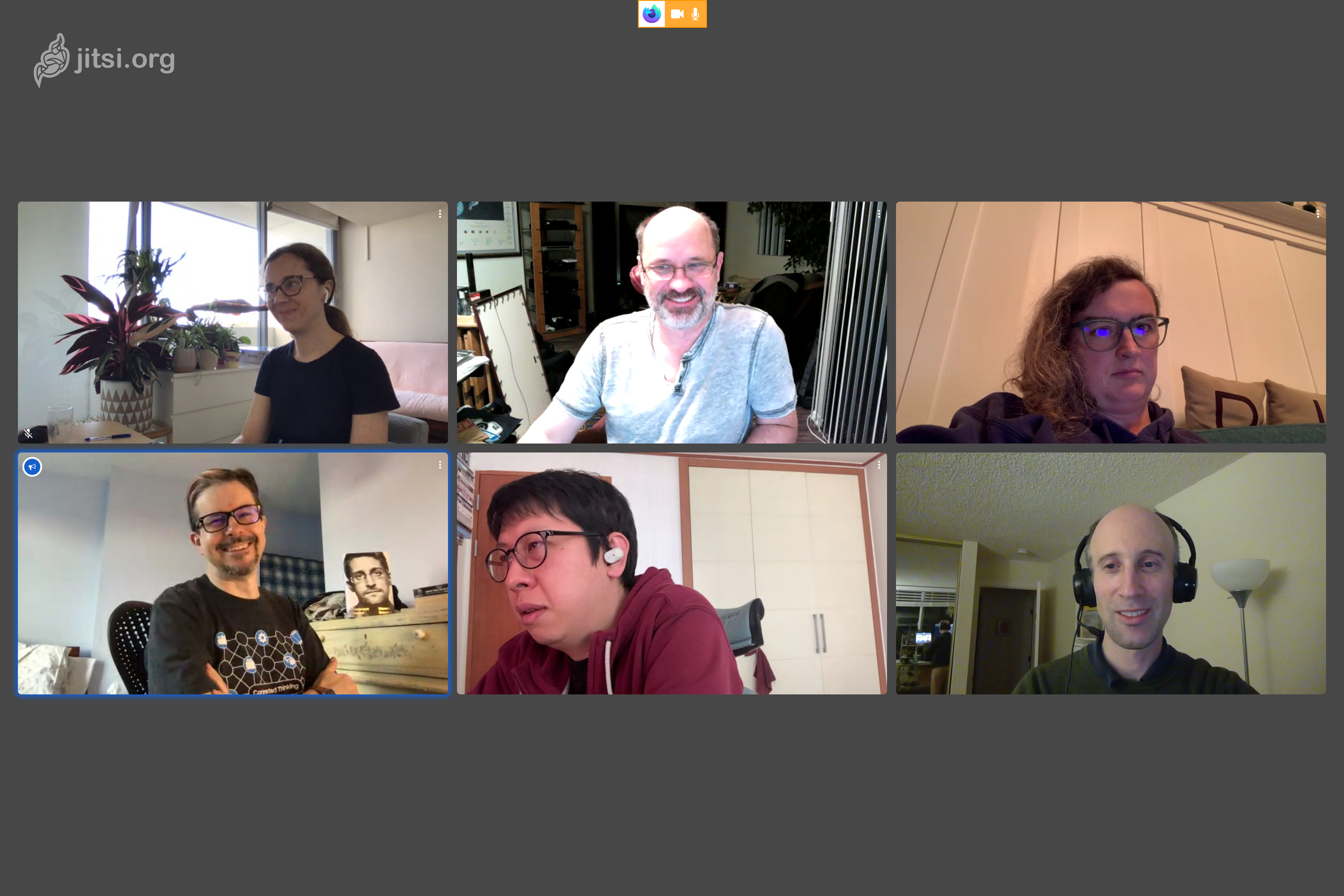 screenshot of 6 TAG members jitsi'ing