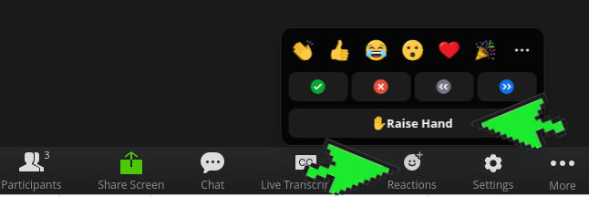 the raise hand option is under the reactions menu