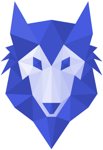 Logo of the Wolvic open source browser, representing a wolf in blue and white