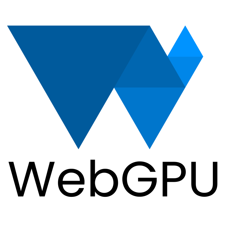 A series of blue triangles that form a 'W', with 'WebGPU' written as text below the triangles