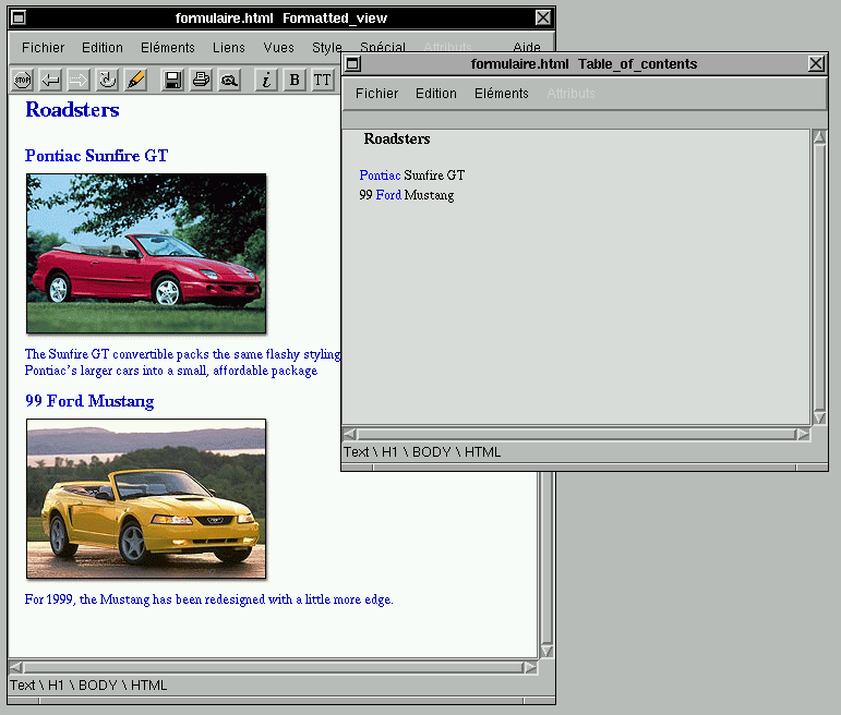 Vue table des matieres