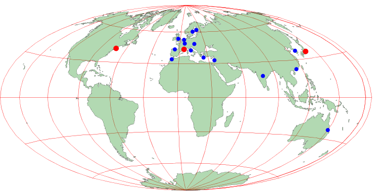 Le globe, avec les emplacement des bureaux et hôtes