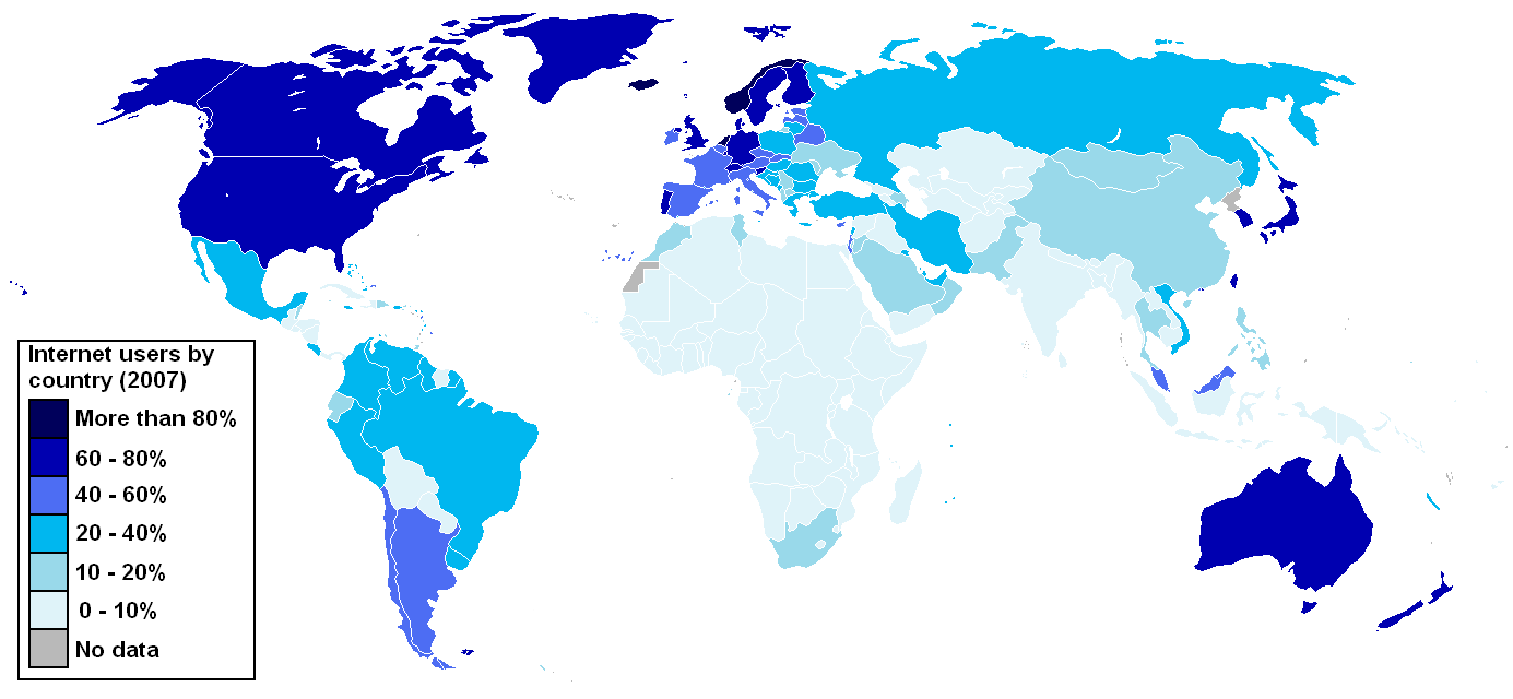 Map shows develping countries do not have Net access.