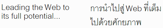 Gegenüberstellung, die zeigt, dass Thai-Text etwa 150% der Zeilenhöhe von Text in Lateinschrift einnimmt