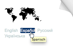 Screenshot, der ein Tooltip mit dem Wort „Spanisch“ zeigt, der beim Text „Español“ erscheint