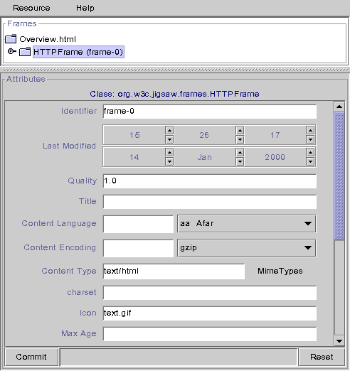 jigadmin screenshot, attributes
