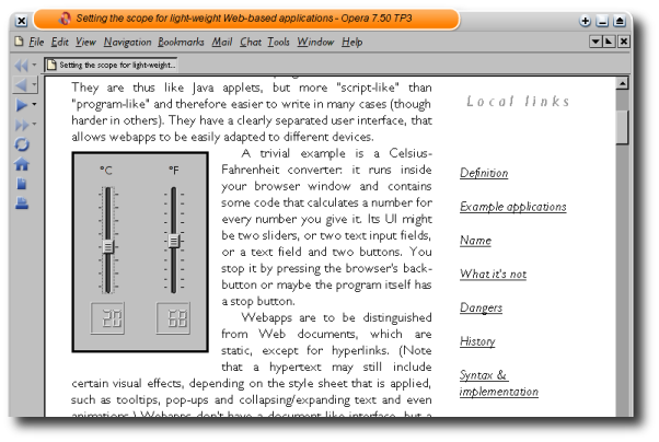 screendump of a webapp running inside an HTML page