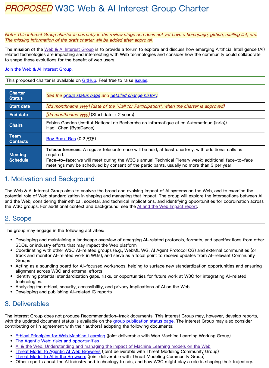 [Web & AI IG charter snapshot, see charter at: https://www.w3.org/2025/10/webai-ig-charter.html]