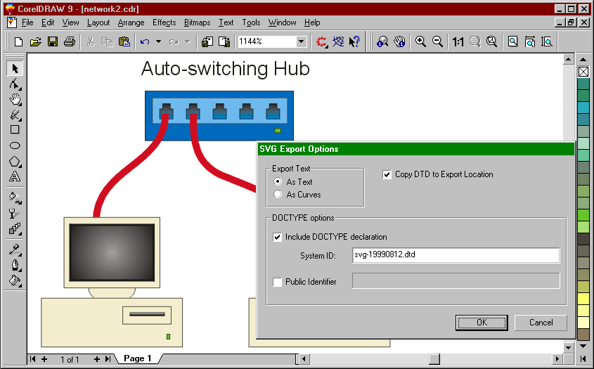Editing a network diagram, in Corel Draw! 9