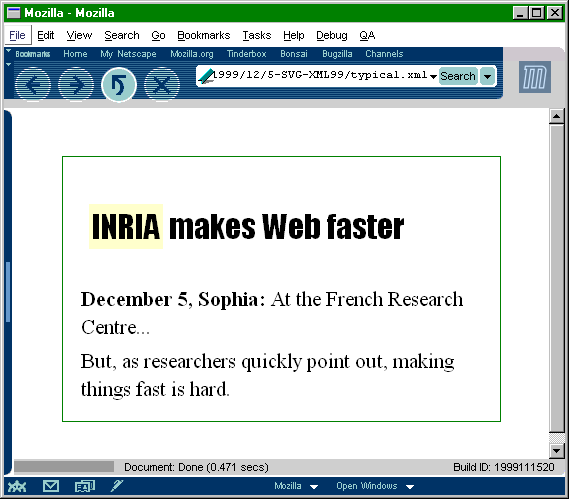 Textual example, dislayed with Mozilla XML/CSS implementation