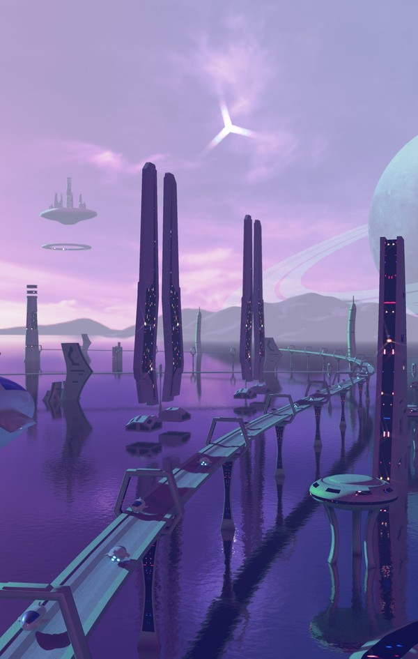 Artwork: Illustration showing flying vessels in futuristic city