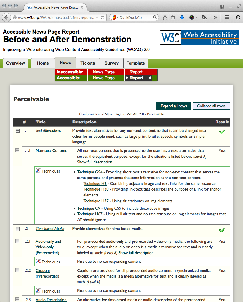 Screenshot „News“ Accessible Report