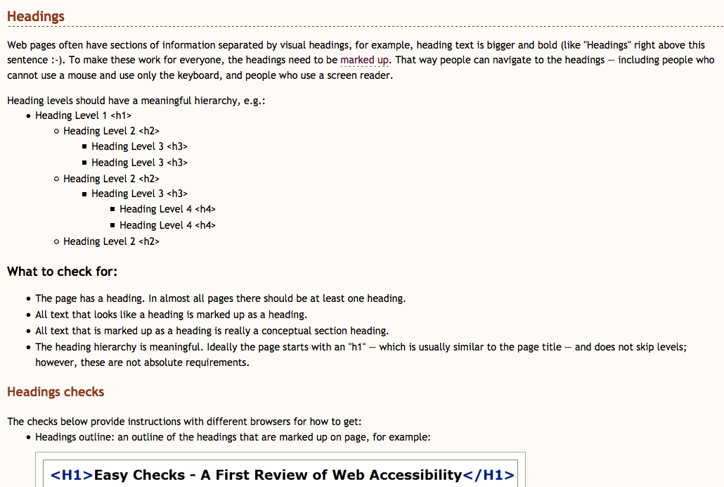 Screenshot Headings-Abschnitt