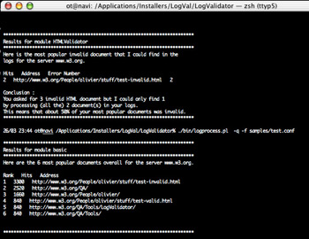 sample command-line results