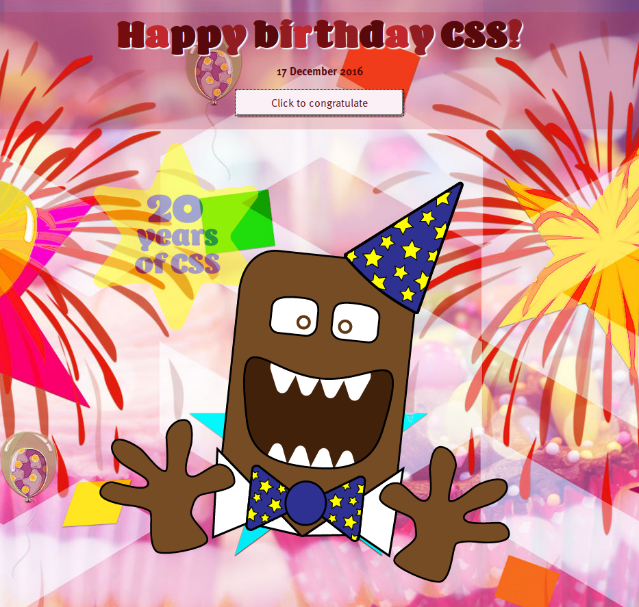 [Screendump] Gingerbread monster says happy birthday
