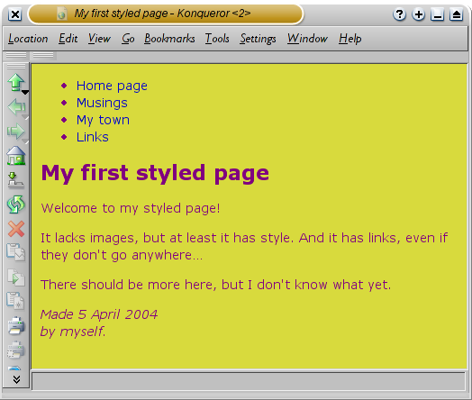 Screenshot of the colored page in Konqueror