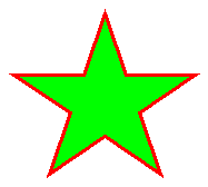 A green five pointed star with a red outline.