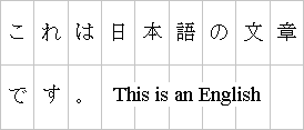 Example of a layout-grid-line setting applied to mixed Japanese and English text in horizontal layout