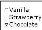 checkboxes, Vanilla, Strawberry, Chocolate; Chocolate is selected