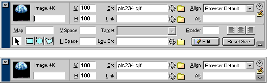 Screenshot of maximized and minimized Dreamweaver property dialog for image - including alt-text field