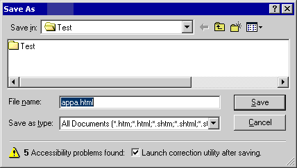 Screenshot of save as dialog with warning message