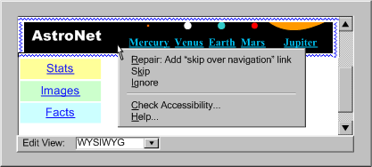 example of a skip navigation link interface