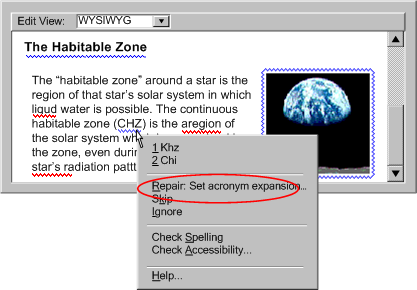example of a context menu that features accessibility checking