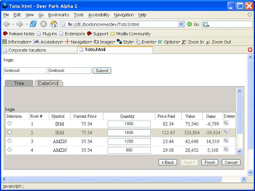 DHTML example of GUI-like notebook tab with a data drid