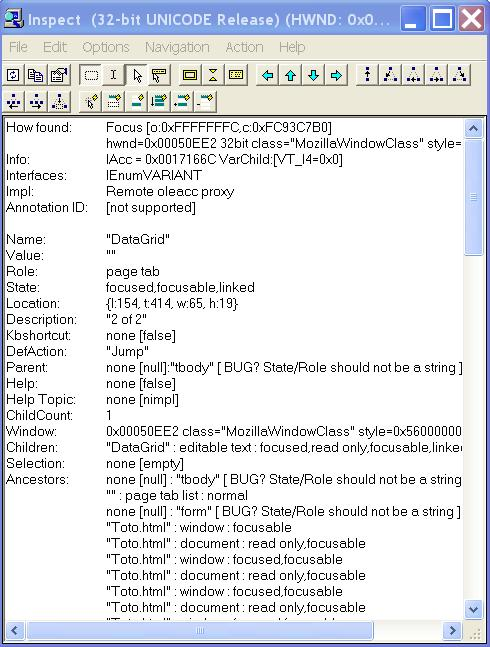 MSAA Inspect Tool diagnostics for Notebook page tab