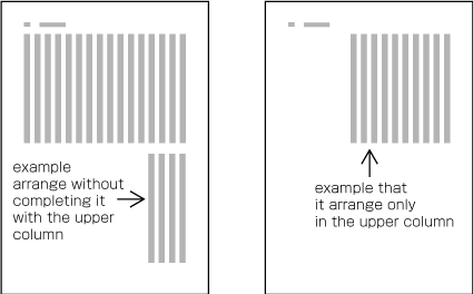 Figure 1-24 How to process incomplete number of lines on a multi-column format page. An example in vertical composition.