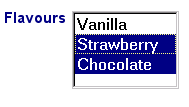 A list box with three choices: Vanilla, Strawberry, and Chocolate visible. Strawberry and Chocolate are selected.
