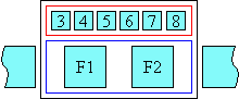 Diagram of glyph layout in non-overhanging ruby.