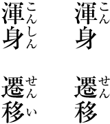 Examples of ruby on kanji characters in a compound word. (Left side, recommended. Right side, not recommended.)