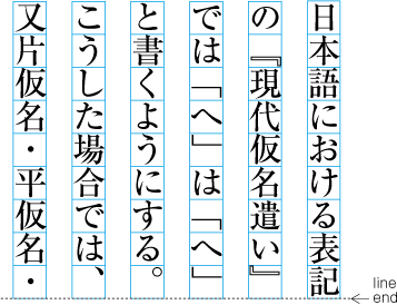 Example of handling closing brackets, full stops, commas and middle dots at the line end like full-width characters.