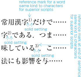 An example of reference marks set inline just after the target word in horizontal writing mode
