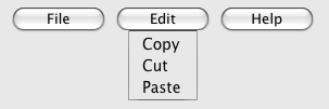 A toolbar with three buttons, labeled 'File', 'Edit', and 'Help'; where if you select the 'Edit' button you get a drop-down menu with three more options, 'Copy', 'Cut', and 'Paste'.