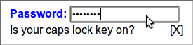 A password text entry form controls, with a tooltip below, reading 'Is your caps-lock key on?'