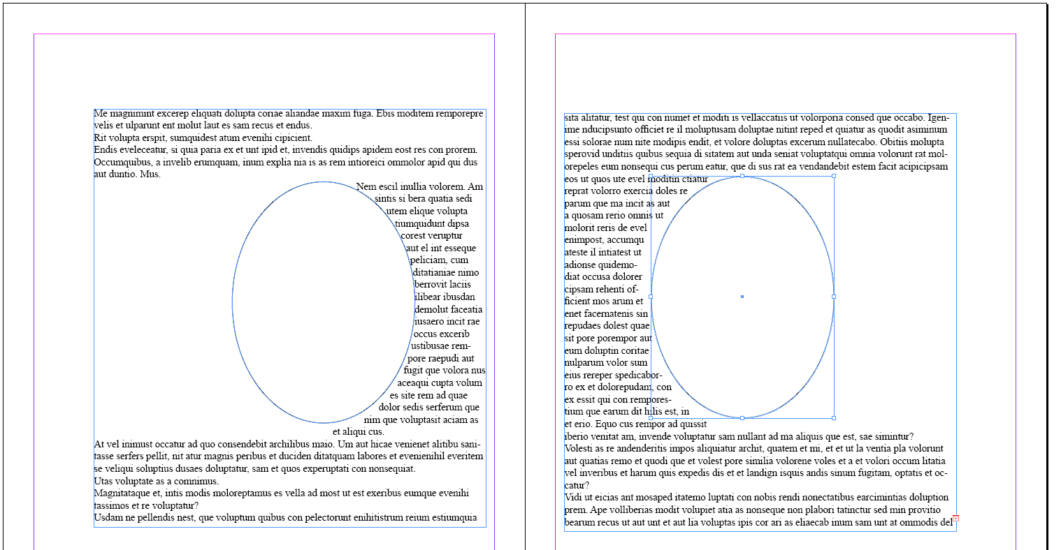 With wrap side=inside, text can flow between the edge of the containing area that is nearest to the binding and the runaround, but not the other side.