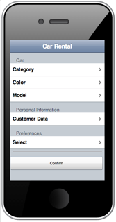 smart phone UI for car rental