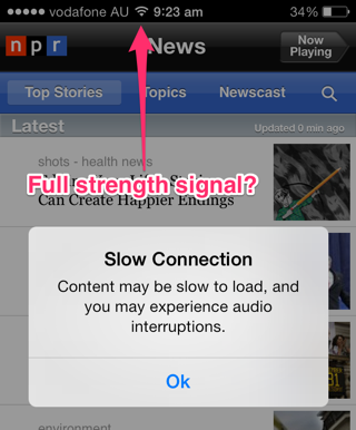 NPR slow download confirmation dialog