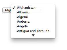 A drop-down control with a long alphabetical list of countries.