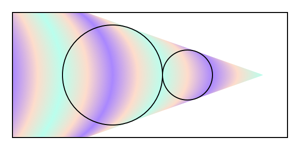 Image of a radial gradient with the focal (start circle) outside
	  the start circle.