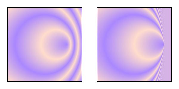 Image of two radial gradients, one with the focus just inside the circumference
    and one with the focus on the circumference.