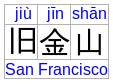 San Francisco in Chinese, with both pinyin and the original English as annotations.