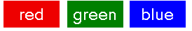 The example HTML code as displayed in a browser. 3 links each containing a rectangular image:  1 is blue with the text 'blue', 2 red with the text 'red' and 3 is green with the text 'green'.