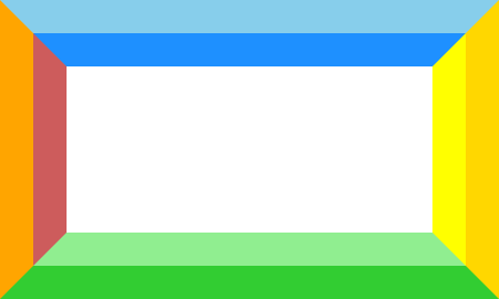 A box with a border that has four sides,
		          each side having two colors in stripes.
		          The top border is dodger blue and sky blue,
		          the right border is yellow and gold,
		          the bottom border is light green and lime green,
		          and the left border is indian red and orange.