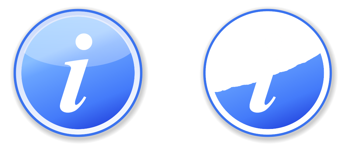 Two versions of a blue circle with an 'i' indicating information. The first example has a blue gradient background, the second is missing the upper half of the background which obscures the i.