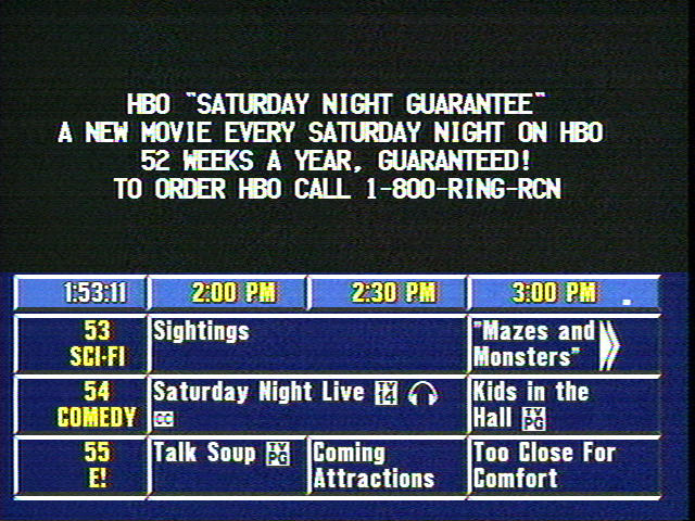 Screenshot of cable TV schedule