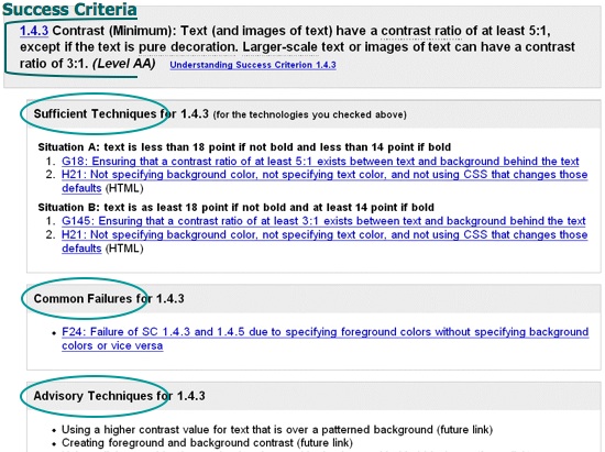 Excerpt of How To 'Meet WCAG 2.0' Success Criterion 1.4.3 - Contrast (Minimum)